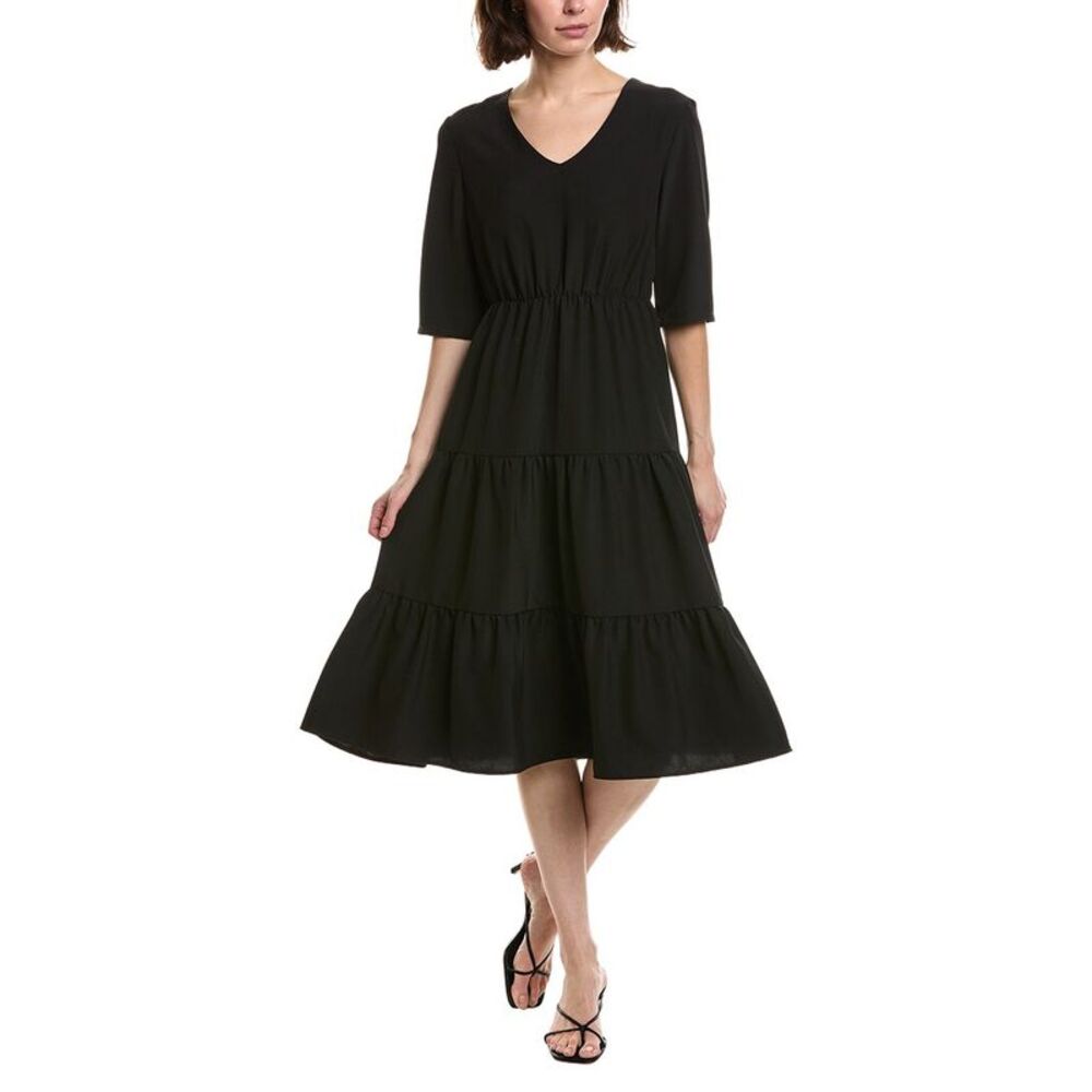 Pascale La Mode Womens Solid Ruffle Hem Midi Dress, Black